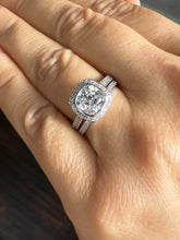 Load image into Gallery viewer, Cushion And Band Cut Diamond Engagement Ring And Band IGI Certified 14k White Solid Gold Wedding Set Bezel Style Bridal Set 3.70ctw