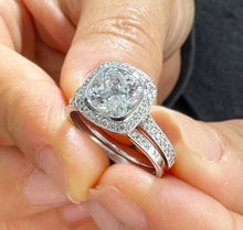 Load image into Gallery viewer, Cushion And Band Cut Diamond Engagement Ring And Band IGI Certified 14k White Solid Gold Wedding Set Bezel Style Bridal Set 3.70ctw