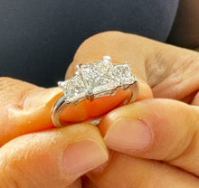 Load image into Gallery viewer, Princess Cut Engagement Ring Wedding Bridal Anniversary Three Stone Style IGI Certified 14k Solid White Gold Wedding Ring 3.00ctw F-VS2