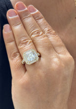 Load image into Gallery viewer, Asscher Cut and Round Cut Sides Diamonds Bezel Set Engagement Ring IGI Certified Filigree Bridal Ring 14k Solid and Heavy Yellow Gold 4.60ct