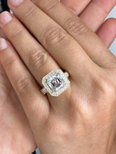 Load image into Gallery viewer, Asscher Cut and Round Cut Sides Diamonds Bezel Set Engagement Ring IGI Certified Filigree Bridal Ring 14k Solid and Heavy Yellow Gold 4.60ct