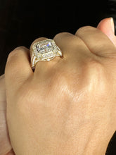 Load image into Gallery viewer, Asscher Cut and Round Cut Sides Diamonds Bezel Set Engagement Ring IGI Certified Filigree Bridal Ring 14k Solid and Heavy Yellow Gold 4.60ct