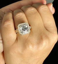 Load image into Gallery viewer, Asscher Cut and Round Cut Sides Diamonds Bezel Set Engagement Ring IGI Certified Filigree Bridal Ring 14k Solid and Heavy Yellow Gold 4.60ct