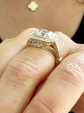 Load image into Gallery viewer, Asscher Cut and Round Cut Sides Diamonds Bezel Set Engagement Ring IGI Certified Filigree Bridal Ring 14k Solid and Heavy Yellow Gold 4.60ct