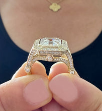 Load image into Gallery viewer, Asscher Cut and Round Cut Sides Diamonds Bezel Set Engagement Ring IGI Certified Filigree Bridal Ring 14k Solid and Heavy Yellow Gold 4.60ct