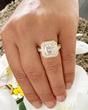 Load image into Gallery viewer, Asscher Cut and Round Cut Sides Diamonds Bezel Set Engagement Ring IGI Certified Filigree Bridal Ring 14k Solid and Heavy Yellow Gold 4.60ct