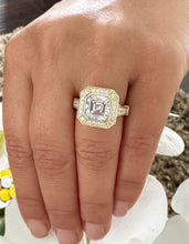 Load image into Gallery viewer, Asscher Cut and Round Cut Sides Diamonds Bezel Set Engagement Ring IGI Certified Filigree Bridal Ring 14k Solid and Heavy Yellow Gold 4.60ct