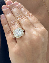 Load image into Gallery viewer, Asscher Cut and Round Cut Sides Diamonds Bezel Set Engagement Ring IGI Certified Filigree Bridal Ring 14k Solid and Heavy Yellow Gold 4.60ct