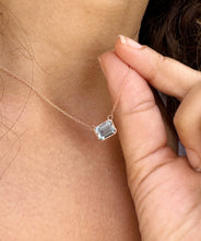 Load image into Gallery viewer, Emerald Cut Natural Blue Topaz Bezel Solitaire Necklace Chain Pendant Minimalist Dainty 14k Solid Rose Gold Bridal Anniversary Gift 2.00ct