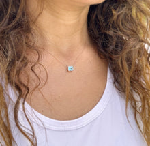 Load image into Gallery viewer, Emerald Cut Natural Blue Topaz Bezel Solitaire Necklace Chain Pendant Minimalist Dainty 14k Solid Rose Gold Bridal Anniversary Gift 2.00ct