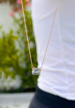 Load image into Gallery viewer, Emerald Cut Natural Blue Topaz Bezel Solitaire Necklace Chain Pendant Minimalist Dainty 14k Solid Rose Gold Bridal Anniversary Gift 2.00ct