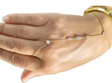 Load image into Gallery viewer, Finger Bracelet CVD Diamond Ring Bracelet 14k Solid White Gold Hand Chain Diamond Bracelet Chain Diamond Bracelet Marquee Shape Links 0.85ct