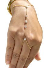 Load image into Gallery viewer, Finger Bracelet CVD Diamond Ring Bracelet 14k Solid White Gold Hand Chain Diamond Bracelet Chain Diamond Bracelet Marquee Shape Links 0.85ct