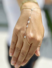 Load image into Gallery viewer, Finger Bracelet CVD Diamond Ring Bracelet 14k Solid White Gold Hand Chain Diamond Bracelet Chain Diamond Bracelet Marquee Shape Links 0.85ct