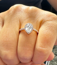 Load image into Gallery viewer, GIA Certified Pear Shape And Round Cut Sides Diamonds Engagement Ring 14k Solid Rose Gold Halo Style Wedding Ring Filigre Design 1.70ctw
