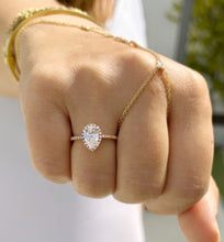 Load image into Gallery viewer, GIA Certified Pear Shape And Round Cut Sides Diamonds Engagement Ring 14k Solid Rose Gold Halo Style Wedding Ring Filigre Design 1.70ctw