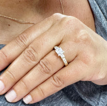 Load image into Gallery viewer, Princess And Round Cut Diamond Engagement Ring Antique Style IGI Certified 14k Solid Yellow Gold Three Stone Style Wedding Ring 1.60ct F-VS2