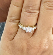 Load image into Gallery viewer, Princess And Round Cut Diamond Engagement Ring Antique Style IGI Certified 14k Solid Yellow Gold Three Stone Style Wedding Ring 1.60ct F-VS2
