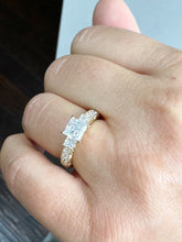 Load image into Gallery viewer, Princess And Round Cut Diamond Engagement Ring Antique Style IGI Certified 14k Solid Yellow Gold Three Stone Style Wedding Ring 1.60ct F-VS2