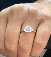 Load image into Gallery viewer, GIA Certified Natural Princess Shape And Round Cut Sides Engagement Ring Three Stone Style 14K Solid White Gold Wedding Bridal Ring 1.90ctw