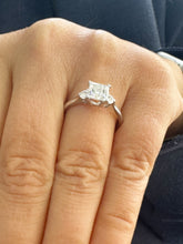 Load image into Gallery viewer, Princess Shape And Round Cut Sides Moissanite Engagement Ring Three Stone Style 14K Solid White Gold Wedding Bridal Ring 2.20ctw