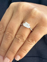 Load image into Gallery viewer, GIA Certified Natural Princess Shape And Round Cut Sides Engagement Ring Three Stone Style 14K Solid White Gold Wedding Bridal Ring 1.90ctw