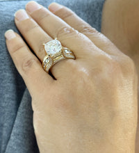 Load image into Gallery viewer, Cushion Cut And Round Cut Diamond Engagement Ring IGI Certified 14k Solid Yellow Gold Hiddent Halo Wedding Bridal Ring 5.50ct G-VS2