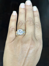 Load image into Gallery viewer, Cushion Cut And Round Cut Diamond Engagement Ring IGI Certified 14k Solid Yellow Gold Hiddent Halo Wedding Bridal Ring 5.50ct G-VS2