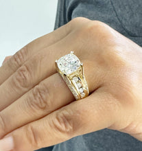 Load image into Gallery viewer, Cushion Cut And Round Cut Diamond Engagement Ring IGI Certified 14k Solid Yellow Gold Hiddent Halo Wedding Bridal Ring 5.50ct G-VS2