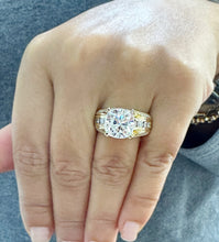 Load image into Gallery viewer, Cushion Cut And Round Cut Diamond Engagement Ring IGI Certified 14k Solid Yellow Gold Hiddent Halo Wedding Bridal Ring 5.50ct G-VS2