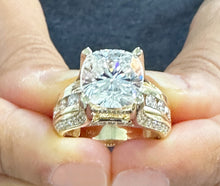 Load image into Gallery viewer, Cushion Cut And Round Cut Diamond Engagement Ring IGI Certified 14k Solid Yellow Gold Hiddent Halo Wedding Bridal Ring 5.50ct G-VS2