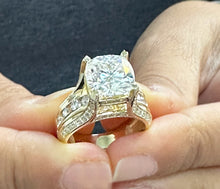 Load image into Gallery viewer, Cushion Cut And Round Cut Diamond Engagement Ring IGI Certified 14k Solid Yellow Gold Hiddent Halo Wedding Bridal Ring 5.50ct G-VS2