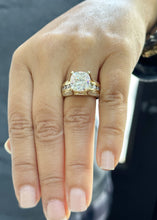 Load image into Gallery viewer, Cushion Cut And Round Cut Diamond Engagement Ring IGI Certified 14k Solid Yellow Gold Hiddent Halo Wedding Bridal Ring 5.50ct G-VS2