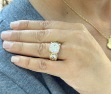 Load image into Gallery viewer, Cushion Cut And Round Cut Diamond Engagement Ring IGI Certified 14k Solid Yellow Gold Hiddent Halo Wedding Bridal Ring 5.50ct G-VS2