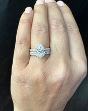 Load image into Gallery viewer, Pear Shape And Round Cut Diamonds Engagement Ring And Two Bands IGI Certified 14k Solid Yellow Gold Inner Halo Wedding Ring 4.00ctw F-VS2
