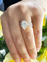 Load image into Gallery viewer, Pear Shape And Round Cut Diamonds Engagement Ring And Two Bands IGI Certified 14k Solid Yellow Gold Inner Halo Wedding Ring 4.00ctw F-VS2