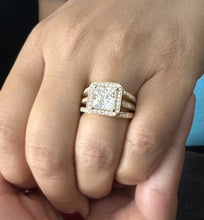 Load image into Gallery viewer, Princess Cut And Round Cut Sides Moissanite Engagement Ring 14k Solid Yellow Gold Wedding Ring Halo Triple Shank Style Bridal Ring 4.00ctw