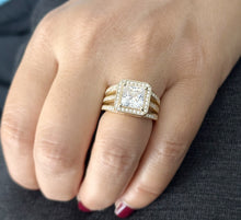 Load image into Gallery viewer, Princess Cut And Round Cut Sides Moissanite Engagement Ring 14k Solid Yellow Gold Wedding Ring Halo Triple Shank Style Bridal Ring 4.00ctw