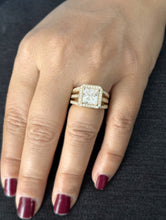 Load image into Gallery viewer, Princess Cut And Round Cut Sides Moissanite Engagement Ring 14k Solid Yellow Gold Wedding Ring Halo Triple Shank Style Bridal Ring 4.00ctw