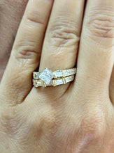 Load image into Gallery viewer, Kite Style Princess Cut And Round and Baguettes Cut Sides IGI Certified Diamond Engagement Ring And Band 14k Solid Yellow Gold 2.20ctw F-VS2