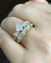 Load image into Gallery viewer, Kite Style Princess Cut And Round and Baguettes Cut Sides IGI Certified Diamond Engagement Ring And Band 14k Solid Yellow Gold 2.20ctw F-VS2