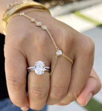 Load image into Gallery viewer, Oval cut Moissanite And Round Cut Natural Diamonds Sides Engagement Ring And Matching Band 14k Solid White Gold Bridal Ring Solitaire 3.20ct