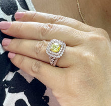 Load image into Gallery viewer, Cushion cut Fancy Yellow Moissanite And Round, Marquee, And Princess Cut Sides Engagement Ring 14k Solid Rose Gold Halo Wedding Ring 3.20ctw