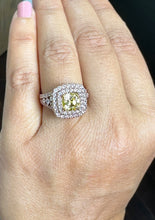 Load image into Gallery viewer, Cushion cut Fancy Yellow Moissanite And Round, Marquee, And Princess Cut Sides Engagement Ring 14k Solid Rose Gold Halo Wedding Ring 3.20ctw
