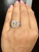 Load image into Gallery viewer, Cushion cut Fancy Yellow Moissanite And Round, Marquee, And Princess Cut Sides Engagement Ring 14k Solid Rose Gold Halo Wedding Ring 3.20ctw