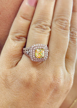 Load image into Gallery viewer, Cushion cut Fancy Yellow Moissanite And Round, Marquee, And Princess Cut Sides Engagement Ring 14k Solid Rose Gold Halo Wedding Ring 3.20ctw