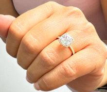 Load image into Gallery viewer, Cushion Cut Moissanite And Round Cut Natural Diamond Sides Engagement Ring 14k Solid Yellow Gold Halo Style Bridal Wedding Ring 2.50ctw