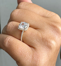 Load image into Gallery viewer, Cushion Cut Moissanite And Round Cut Natural Diamond Sides Engagement Ring 14k Solid Yellow Gold Halo Style Bridal Wedding Ring 2.50ctw