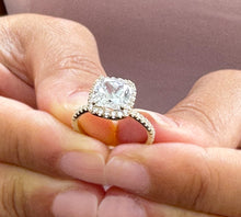 Load image into Gallery viewer, Cushion Cut Moissanite And Round Cut Natural Diamond Sides Engagement Ring 14k Solid Yellow Gold Halo Style Bridal Wedding Ring 2.50ctw