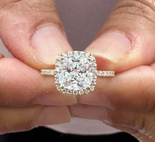Load image into Gallery viewer, Cushion Cut Moissanite And Round Cut Natural Diamond Sides Engagement Ring 14k Solid Yellow Gold Halo Style Bridal Wedding Ring 2.50ctw